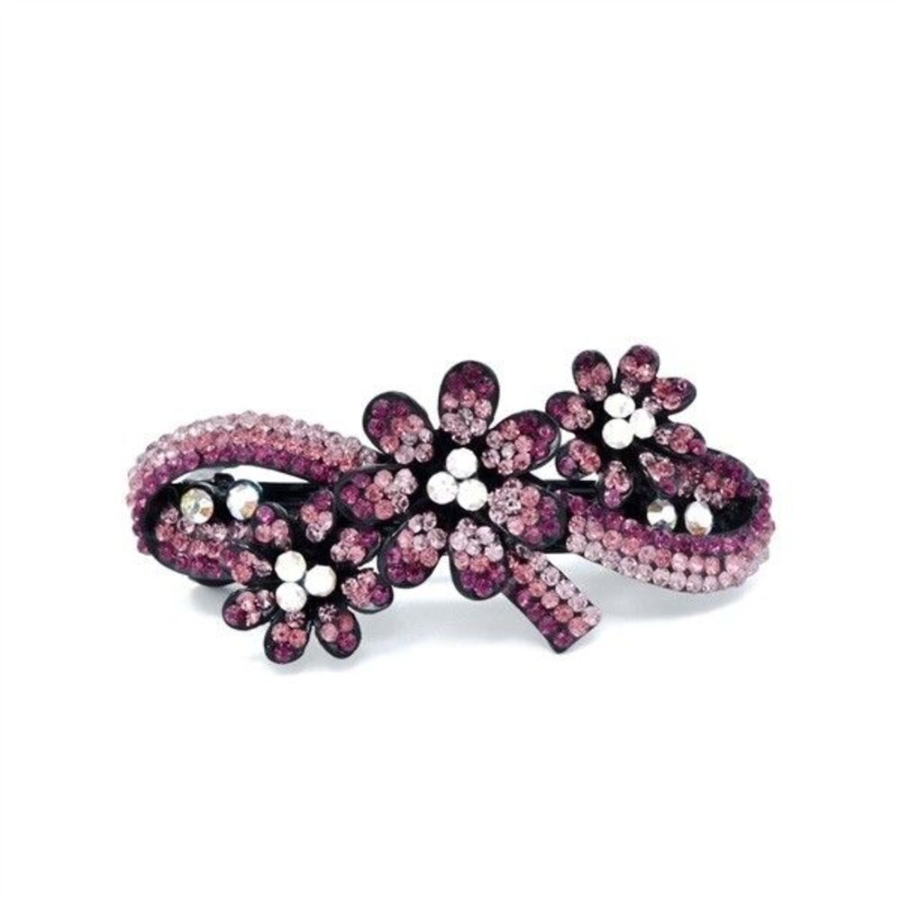Elegant Crystal Triple Flower Pink Barrette